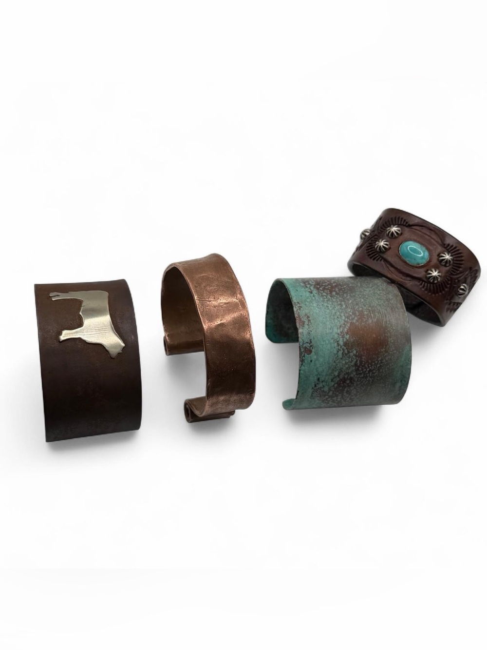 4 Vintage Metal Cuff Bracelet / Copper, Patina & Dark Bronze
